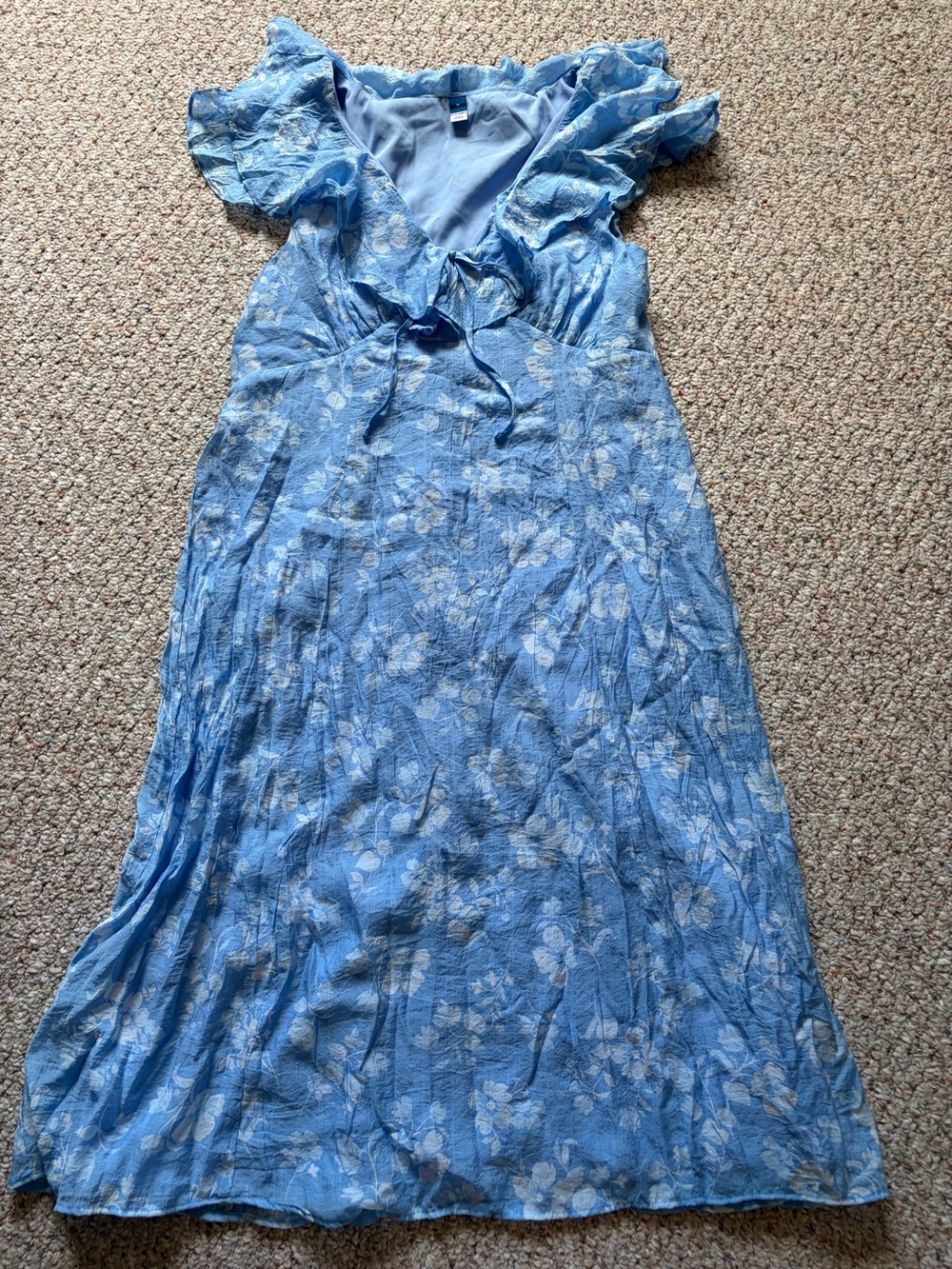 Old Navy Blue White Floral Midi Dress Summer Cottagecore Tie Lined Women Medium